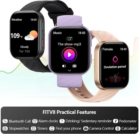 FITVII Health & Fitness Tracker 2024 (Answer/Make Calls), Smart Watch with 24/7 Heart Rate and Blood Pressure, Sleep Tracking, Blood Oxygen Monitor, 120+ Sport Mode Waterproof Activity Tracker in Saudi Arabia