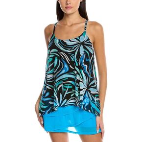 Current Bra Sized Mesh Layer Underwire Tankini Top — Cassis Swirl Swimsuit Top, 38DD