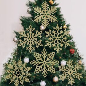 6pcs Large White Snowflakes Christmas Ornaments- 12" Big Plastic Glitter Hanging Snow Flakes for Christmas Tree Decorations Winter Indoor Outdoor Window Home Decor Giant Craft Snowflakes in Kuwait