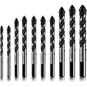 11-pc Carbide Masonry Concrete Drill Bit Set for Stone Tile Brick Ceramic Glass Metal Sheet Plastic Wood, Quick Change 1/4" Hex Shank, Size 3/16" 1/4" 5/16" 3/8" 1/2" with Storage Case
