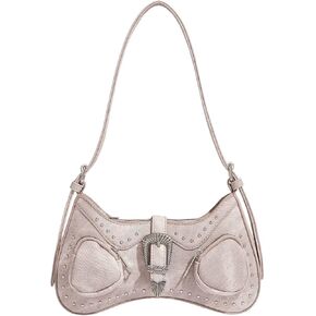 WDIRARA Women's Studded Detail Underarm Bag Buckle Decor Clutch Purse Flap Zipper Funky Shoulder Handbag in Kuwait