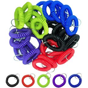 50Pcs Wrist Coil Key Chains Stretchable Plastic Wristlet Keychains, Multicolor Spiral Keychain Bracelet Wrist Coil Key Chains, Wrist Band Key Ring Chain for Office, Workshop, Shopping Mall, Sauna,