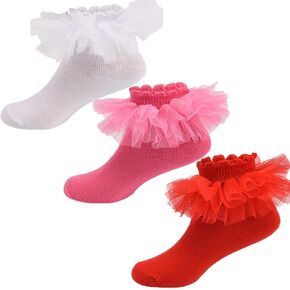 Adeimoo Newborn Baby Girls Lace Tutu Socks Toddler Eyelet Turn Cuff Ruffle Ankle Socks Double Lace Dress Socks for Infant