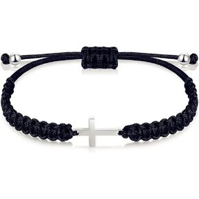 Handmade Cross Braided Protection Bracelet for Women Men Girls Boys Stainless Steel Charm Red Black String Rope Lucky Strand Bracelets for Christian Birthday Christmas Religious Jewelry Gifts