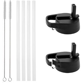 Iron °Flask Carabiner Straw Lid for Wide Mouth Insulated Sports Water Bottles, Simple BPA Free, 2 Lids, 4 Straws, 2 Cleaning Brushes