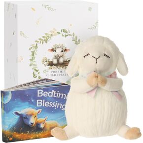Sawnfay Baptism Gifts for Girls and Newborn Baby, Christening Gifts Set, 7" Praying Lamb Plush Toy and Bedtime Blessing Book in Keepsake Gift Box