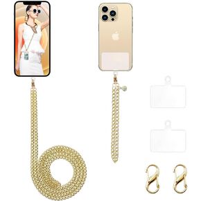 Crossbody Cell Phone Lanyard, 2 Pack Metal Phone Strap Chain, Adjustable Phone Lanyards Holder with Tether Tab, Universal Phone Wrist Strap for All Smartphones, Gold