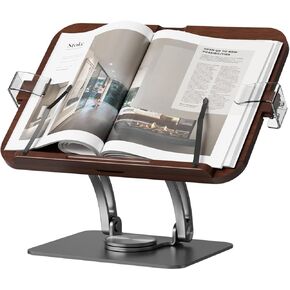حامل كتب للقراءة، حامل كتب قابل للتعديل من الجيل الرابع من EWX مع قاعدة دوارة 360 درجة، كتاب وصفات حامل كتاب الطبخ قابل للطي مع مقاطع صفحة ABS لأوراق الموسيقى والكمبيوتر المحمول والوصفة والكتاب المدرسي