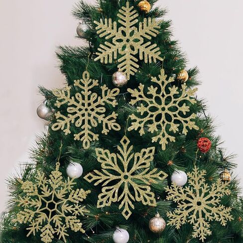 6pcs Large White Snowflakes Christmas Ornaments- 12" Big Plastic Glitter Hanging Snow Flakes for Christmas Tree Decorations Winter Indoor Outdoor Window Home Decor Giant Craft Snowflakes in Kuwait