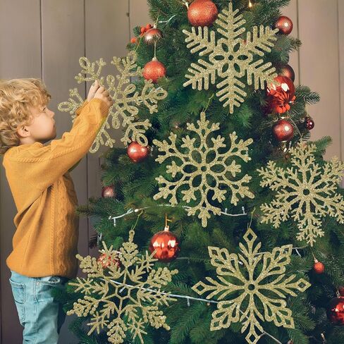 6pcs Large White Snowflakes Christmas Ornaments- 12" Big Plastic Glitter Hanging Snow Flakes for Christmas Tree Decorations Winter Indoor Outdoor Window Home Decor Giant Craft Snowflakes in Kuwait