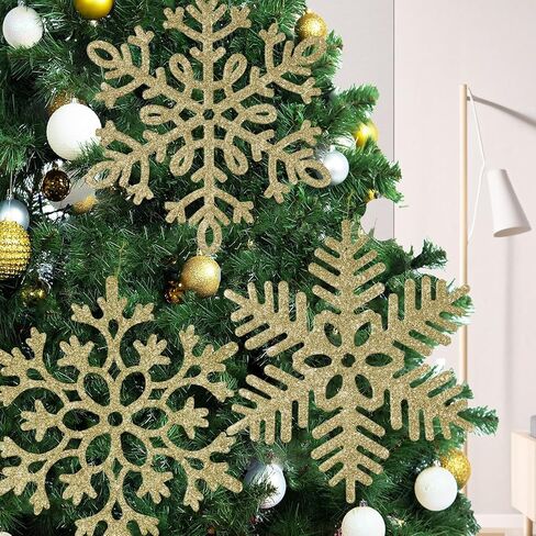6pcs Large White Snowflakes Christmas Ornaments- 12" Big Plastic Glitter Hanging Snow Flakes for Christmas Tree Decorations Winter Indoor Outdoor Window Home Decor Giant Craft Snowflakes in Kuwait