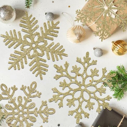 6pcs Large White Snowflakes Christmas Ornaments- 12" Big Plastic Glitter Hanging Snow Flakes for Christmas Tree Decorations Winter Indoor Outdoor Window Home Decor Giant Craft Snowflakes in Kuwait