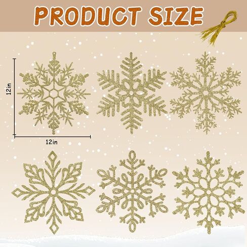 6pcs Large White Snowflakes Christmas Ornaments- 12" Big Plastic Glitter Hanging Snow Flakes for Christmas Tree Decorations Winter Indoor Outdoor Window Home Decor Giant Craft Snowflakes in Kuwait