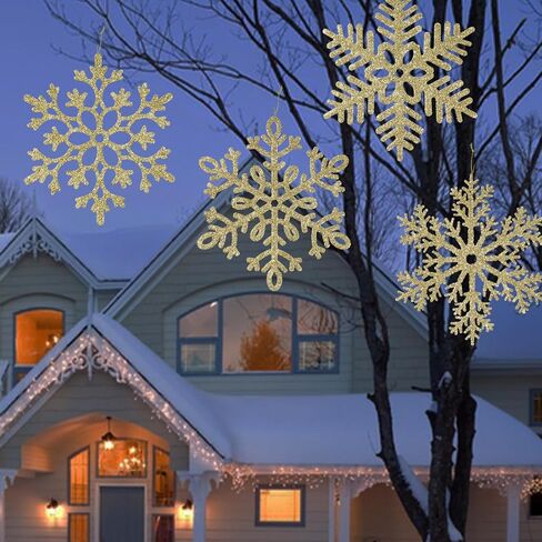 6pcs Large White Snowflakes Christmas Ornaments- 12" Big Plastic Glitter Hanging Snow Flakes for Christmas Tree Decorations Winter Indoor Outdoor Window Home Decor Giant Craft Snowflakes in Kuwait