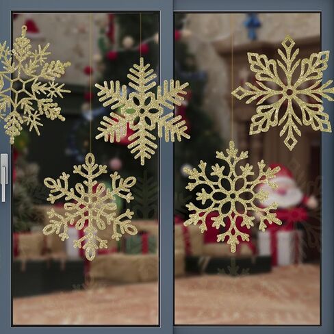 6pcs Large White Snowflakes Christmas Ornaments- 12" Big Plastic Glitter Hanging Snow Flakes for Christmas Tree Decorations Winter Indoor Outdoor Window Home Decor Giant Craft Snowflakes in Kuwait