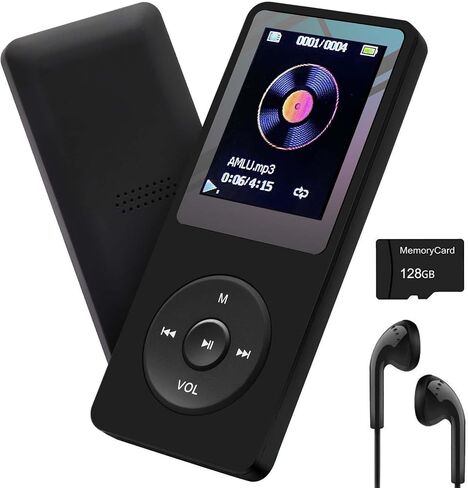 مشغل MP3 بسعة 32 جيجابايت مع مكبر صوت وسماعة أذن محمولة HiFi بدون فقدان صوت MP3 مشغل موسيقى صغير ومسجل صوت وكتاب إلكتروني بشاشة HD 1.8 بوصة أسود يدعم حتى 128 جيجابايت in Saudi Arabia