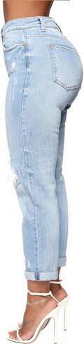 SheKiss Womens High Waisted Distressed Boyfriend Jeans Bootcut Petite Stretchy Straight Leg Trendy Denim Jeans in Saudi Arabia