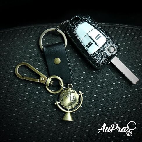 AuPra World Globe KeyChain Gift Women & Men Leather KeyRing Home Car Door Keys Holder Traveler Present in Kuwait