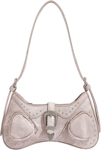 WDIRARA Women's Studded Detail Underarm Bag Buckle Decor Clutch Purse Flap Zipper Funky Shoulder Handbag in Kuwait