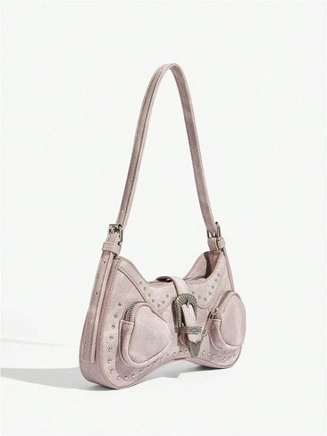 WDIRARA Women's Studded Detail Underarm Bag Buckle Decor Clutch Purse Flap Zipper Funky Shoulder Handbag in Kuwait