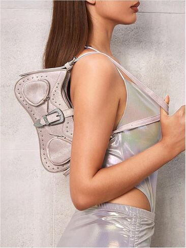 WDIRARA Women's Studded Detail Underarm Bag Buckle Decor Clutch Purse Flap Zipper Funky Shoulder Handbag in Kuwait