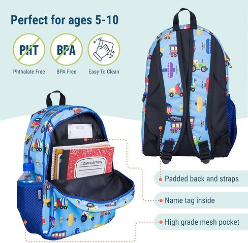Wildkin 15-Inch Kids Backpack for Boys & Girls, Perfect for Early Elementary, Backpack for Kids Features Padded Back & Adjustable Strap, Ideal for School & Travel Backpacks(Trains, Planes, and Trucks) in Kuwait