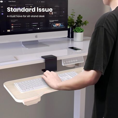 صينية لوحة المفاتيح أسفل المكتب، صينية لوحة مفاتيح وماوس تدور 360 درجة مع درج، موسع مكتب Yikola قابل للتعديل على شكل حرف C، صينية منصة مريحة أسفل الطاولة، بدون تثبيت الحفر 23.54 بوصة × 9.8 بوصة بنمط الجوز in Kuwait