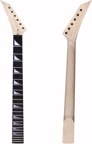 رقبة جيتار كهربائي لليد اليسرى 24 فريت 25.5 بوصة من خشب القيقب وخشب الورد قفل الجوز عكس رقبة الجيتار استبدال أجزاء الجيتار غير المكتملة (24 فريت 25.5 بوصة جمجمة مرصعة) in Kuwait