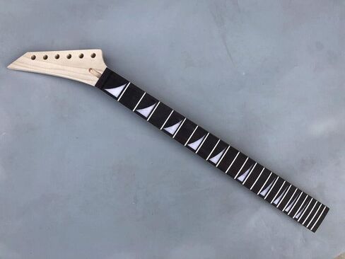 رقبة جيتار كهربائي لليد اليسرى 24 فريت 25.5 بوصة من خشب القيقب وخشب الورد قفل الجوز عكس رقبة الجيتار استبدال أجزاء الجيتار غير المكتملة (24 فريت 25.5 بوصة جمجمة مرصعة) in Kuwait