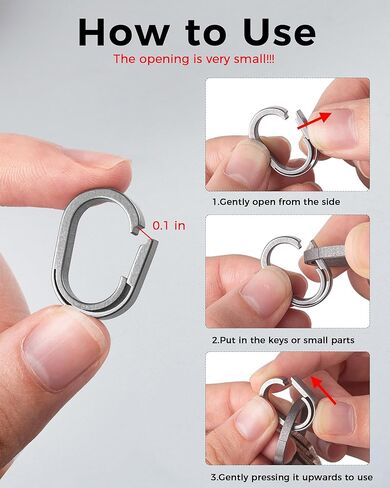 FEGVE حلقات سلسلة مفاتيح من التيتانيوم مع حلقتين مفاتيح من الفولاذ المقاوم للصدأ، حلقة تسلق صغيرة حامل مفاتيح صغير سريع الفك توصيل ملحقات سلسلة المفاتيح لقلادة حقيبة المفاتيح المنزلية in Kuwait
