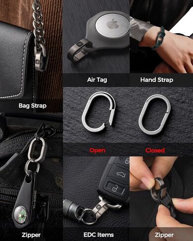 FEGVE حلقات سلسلة مفاتيح من التيتانيوم مع حلقتين مفاتيح من الفولاذ المقاوم للصدأ، حلقة تسلق صغيرة حامل مفاتيح صغير سريع الفك توصيل ملحقات سلسلة المفاتيح لقلادة حقيبة المفاتيح المنزلية in Kuwait