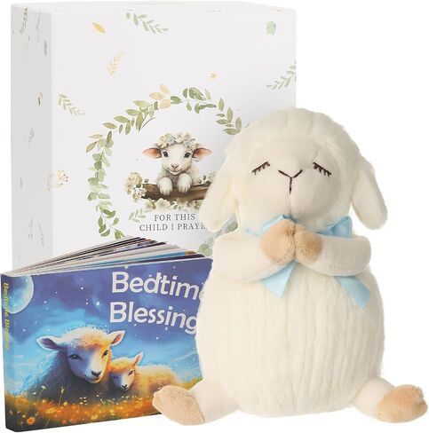 Sawnfay Baptism Gifts for Girls and Newborn Baby, Christening Gifts Set, 7" Praying Lamb Plush Toy and Bedtime Blessing Book in Keepsake Gift Box in Saudi Arabia