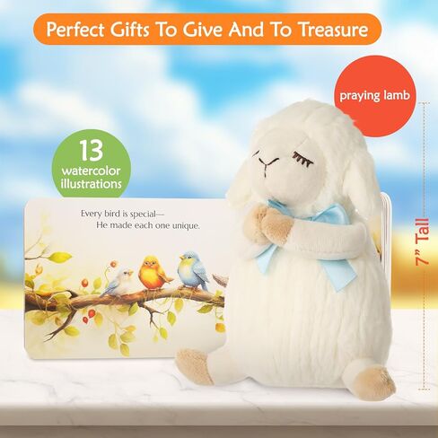 Sawnfay Baptism Gifts for Girls and Newborn Baby, Christening Gifts Set, 7" Praying Lamb Plush Toy and Bedtime Blessing Book in Keepsake Gift Box in Saudi Arabia