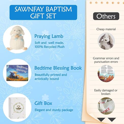 Sawnfay Baptism Gifts for Girls and Newborn Baby, Christening Gifts Set, 7" Praying Lamb Plush Toy and Bedtime Blessing Book in Keepsake Gift Box in Saudi Arabia