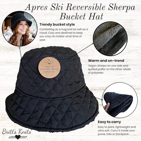 Britt's Knits Apres Ski عكسها شيربا قبعة دلو الشتاء الفراء فو تيدي نمط قبعة دلو دافئة للنساء والفتيات in Kuwait