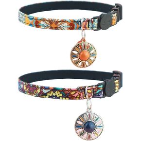 IDOLPET 2 Pack Cat Collar Breakaway Cat Collar Set with Tassel Tribal Aztec Pattern Adjustable Safety Kitten Collar with Bell (Orange + Blue) in Kuwait