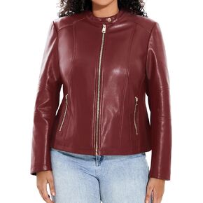 Women's Faux Leather Jacket Plus Size Motorcycle Biker Outwear Pu Zip Up Moto Coat