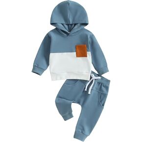Ursobutegl Toddler Baby Boy Clothes Color Block Hooded Sweatshirt Pullover Jogger Pants 2Pcs Fall Winter Sweatsuit Outfit (green block, 12-18 Months) in Kuwait