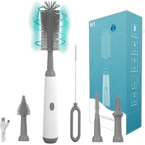 Electric Bottle Brush Set with Baby Bottle Brush 4-Piece,Bottle Brush2,Nipple Brush,Straw Brush and Extension Handle,USB Rechargeable,Waterproof IP65 -Green