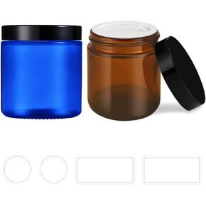 Small Glass Containers with Lids, Tecohouse 4 oz Amber Glass Jars with Black Lids & Inner Liners, Mini Travel Toiletries Container for Slime, Makeup, Cream, Lotion, Cosmetic - 2 pack