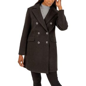 Kensie Women's Double Breasted Melange Faux Wool Peacoat, Lt Blue