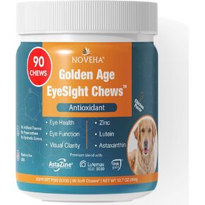 NOVEHA Eye Supplement for Dogs - Vision Support with Lutein + Vitamin C & Astaxanthin Antioxidants - Dog Vitamins for Eyes + Fish Oil for Omega 3 EPA - Made in USA - 90 Soft Chews