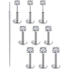 Ocptiy 20G 18G 16G Push in Theadless Nose Rings Studs 316L Surgical Steel Flat Back Stud Earrings Cartilage Ear Piercings Helix Tragus Earrings for Women Men 6mm 7mm 8mm Lenght Diamond 3mm