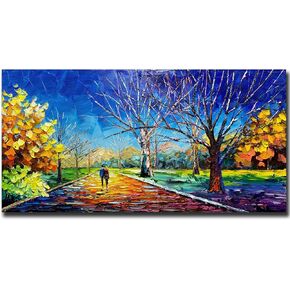 V-inspire art,24x48 inch Modern 100% Hand-Painted Oil Painting - Romantic and colorful afternoon path - Rustic Style Home Furnishing Canvas Painting Decoration 3D Abstract Mural Painting Frame Wall