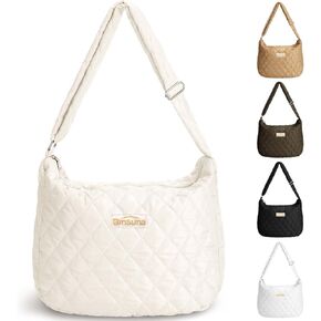 Women's Quilted Shoulder Bag - Lightweight Large Puffer Tote Bag Padded Cross Body Bag Hobo Bags(Black)