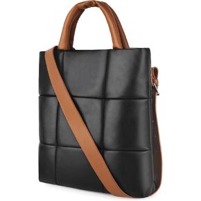 CANBOX Puffer Tote Bag, Quilted Crossbody Bag with Zipper, Soft Padded Cotton PU Leather Shoulder Bags
