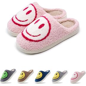 rosyclo Smile Face Slippers Retro Soft Plush Cozy House Slippers Slip-on Fluffy Indoor Outdoor Smile Slippers for Women and Men