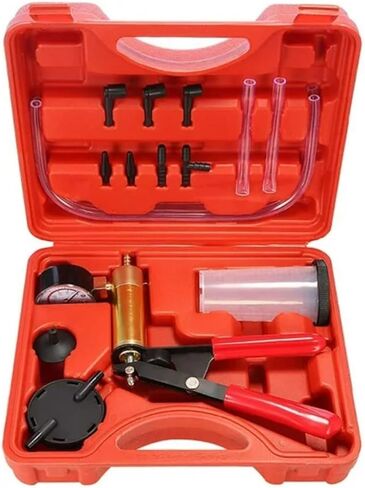 مجموعة نزف الفرامل 2 في 1 المحمولة لاختبار ضخ الفرامل، 16 قطعة أداة نزف قابض الفرامل مع محولات قياس مجموعة نزف سائل الفرامل للسيارات للدراجة والدراجة النارية والسيارة والشاحنة (أحمر) in Kuwait