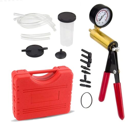 مجموعة نزف الفرامل 2 في 1 المحمولة لاختبار ضخ الفرامل، 16 قطعة أداة نزف قابض الفرامل مع محولات قياس مجموعة نزف سائل الفرامل للسيارات للدراجة والدراجة النارية والسيارة والشاحنة (أحمر) in Kuwait