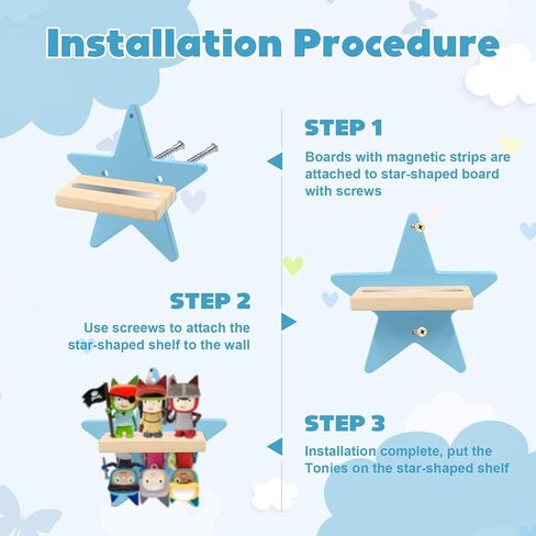 مجموعة ارفف طوني تثبت على الحائط مكونة من 4 قطع (قمر و3 نجوم) لتخزين شخصيات تونيز، ارفف عائمة خشبية مغناطيسية متوافقة مع شخصية لاعب توني بوكس لغرفة الاطفال من توني بوكس in Kuwait